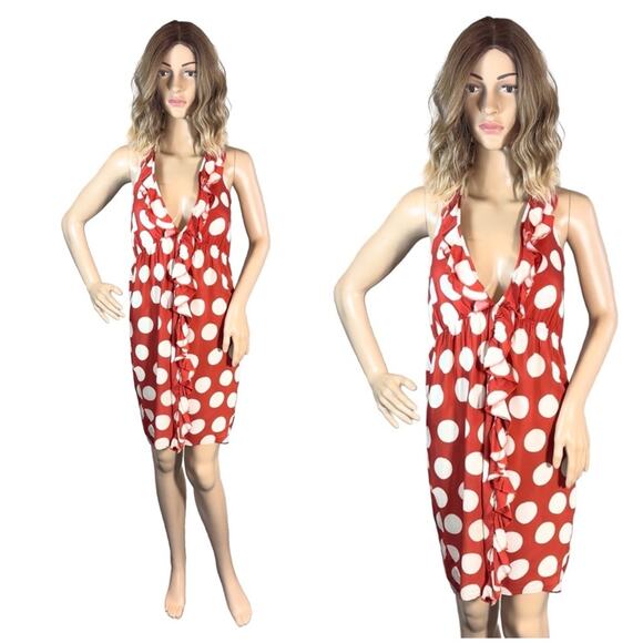 Luli Fama Macarena Red & White Polkadot V Neck Dress SZ L $159 - Picture 5 of 13